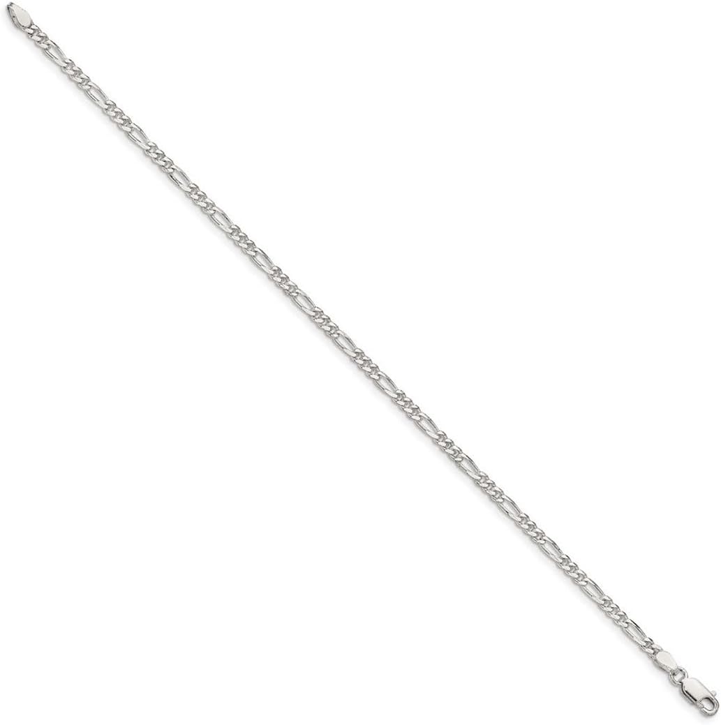 JewelryWeb 925 Sterling Silver Solid Polished 3mm Figaro Chain Bracelet Lobster Claw Link Bracelet for Women and Men