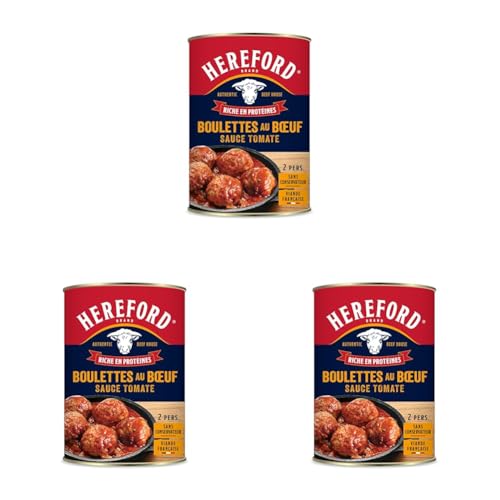 Hereford - Boulettes au Boeuf Sauce Tomate - 100% Viande origine France - Sans Conservateur - Pour 2 Personnes (Lot de 3)