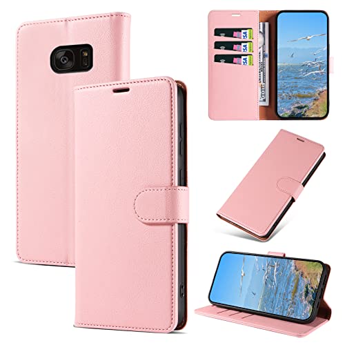 KKEIKO Funda para Samsung S7 Edge, Billetera Carcasa de PU Cuero, Anti Golpes Magnético Funda con Stand Function para Samsung Galaxy S7 Edge, Rosa
