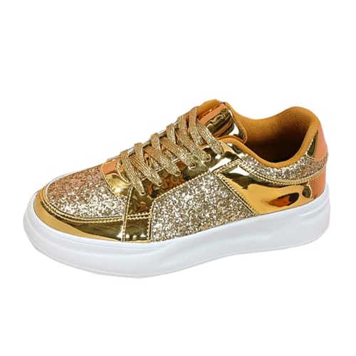 Women's Platform Glitter Fashion Sneakers Dressy Sparkly Tennis Shoes Lace up Bling Wedding Bridal Shoes Shiny Sequin Shoes (b-Gold, 10)3