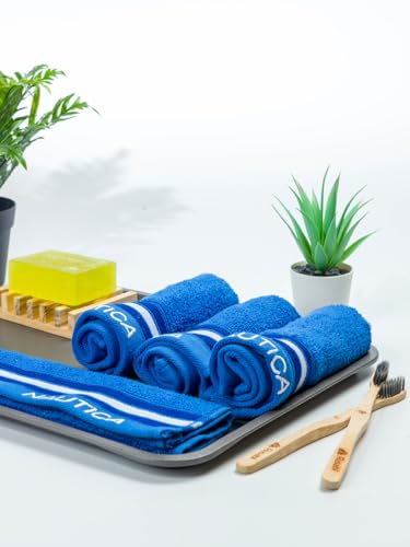 Image of NAUTICA Super Soft Zero Twist 100% Cotton Towel -4pc Face Towel (Vintage Crew Stripe) Solid-Royal blue-500 GSM