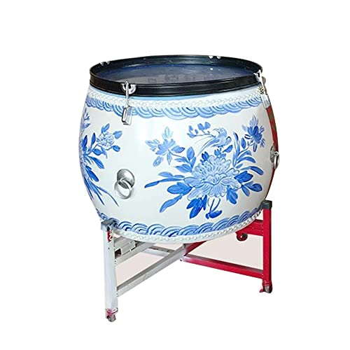 Tambor De Dragón Chino Tambor De Agua De Porcelana Azul Y Blanco Tambor De Guerra Medio Tambor Incluye Baqueta + Estante De Tambor Festival / Escenario Tambor Tradicional De Piel De Vaca,Azul,60CM