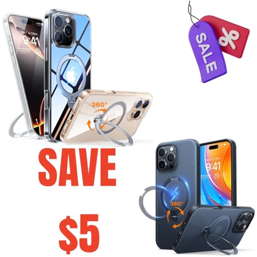 TORRAS 360° Spin Magnetic Stand Case for iPhone 16 Pro Max Case, Black & Clear 6.9 inch