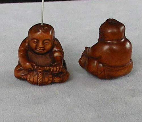 Carved Boxwood Buddha Ojime/Netsuke Bead for Jewelry Making