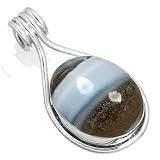 Jeweloporium Silberkette mit blauem Opal, Anhänger aus 925er Sterlingsilber für Damen, echter, klobiger, ovaler Edelstein, handgefertigter Schmuck