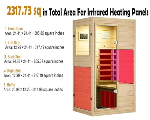 Image of LTCCDSS 1 Person Compact Infrared Sauna, 905W Low EMF Far Infrared Sauna Indoor Sauna, European Aspen Wooden Sauna for Home with Bluetooth Speakers, 36.6 * 29.3 * 63, Left-Door
