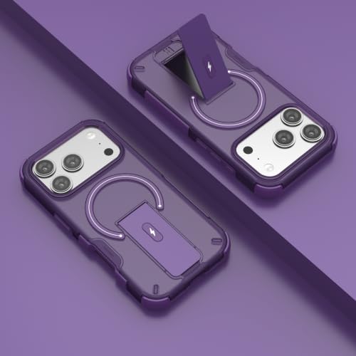 Image of MagA Case with Stand for Apple iPhone 17 Pro Max MagSafe Compatible, Rugged Hybrid Cover, Shockproof Armor, Scratch Resistant, Hard Polycarbonate Back, Soft TPU Bumper Translucent Matte Purple