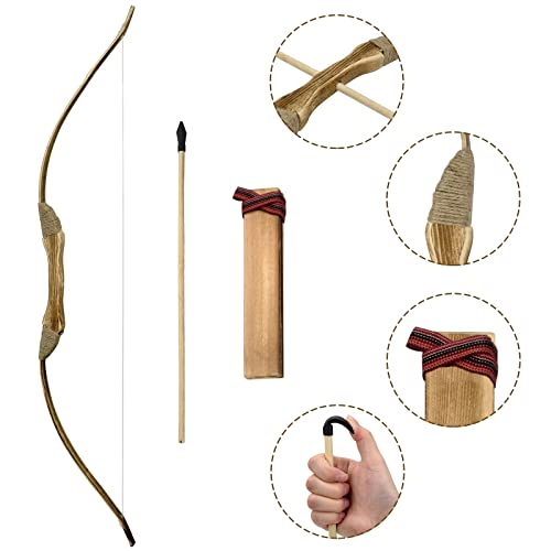 Wooden Bow And Arrow Set For Kids, 2 Bows 2 Quivers And 20 Wood Arrows, 32 Inch Handmade Archery Set Outdoor And Indoor Games Toys, Gifts For Kids Youth Boys And Girls #TOP3
