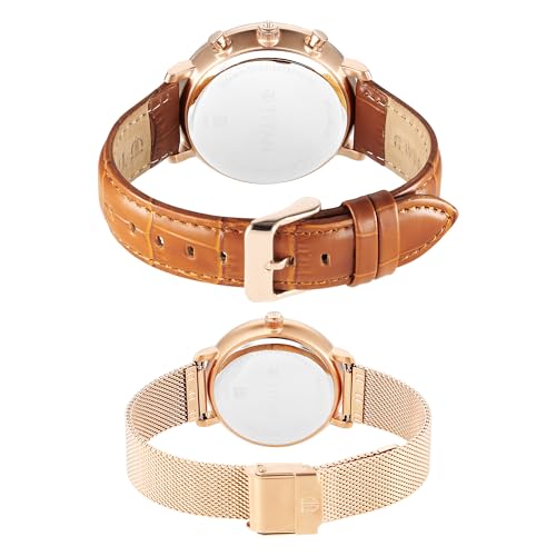 Titan Bandhan Quartz Analog with Date Green Leather and Stainless Steel Strap for Couple-9400794207WZ03P - Image 4