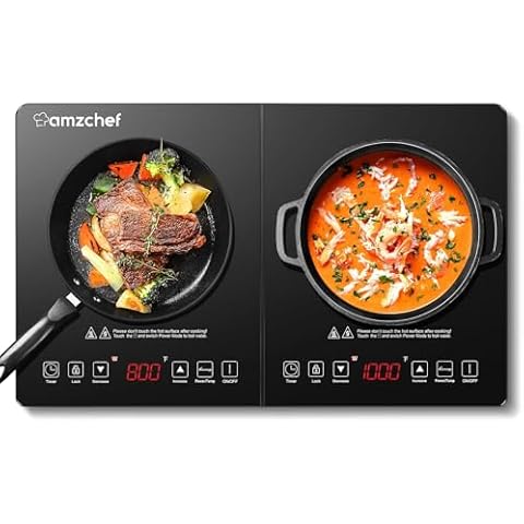 Double Induction Cooktop AMZCHEF Induction Cooker 2 Burners, Low Noise Electric Cooktops With 1800W Sensor Touch, 20 Temperature & Power Levels,Independent Control,3-hour Timer, Safety Lock Cover