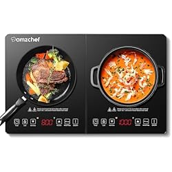 Double Induction Cooktop AMZCHEF Induction Cooker 2 Burners, Low Noise Electric Cooktops With 1800W Sensor Touch, 20 Temperature & Power Levels,Independent Control,3-hour Timer, Safety Lock