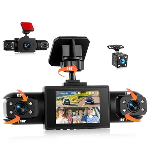 GOHHDL 4 Canali 360° Dash Cam Auto, Dashcam da 2 Pollici 1080P per auto con Visione Notturna IR, Video in Loop, Monitoraggio del Parcheggio, Ausilio al parcheggio, Correzione dell'esposizione