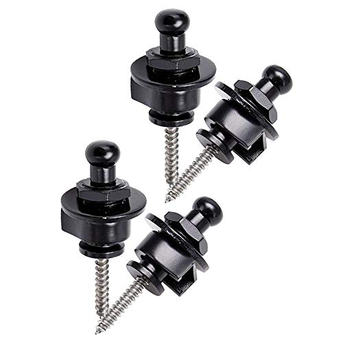 Yakamoz 4Pcs Black Premium Guitar Strap Locks Metal Security Strap Buttons Metal End Pins Locking Straplocks Adapter for Acoustic Classical Electric Guitar Bass Ukulele