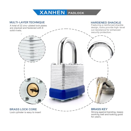 Image of Keyed Alike Laminated Steel Padlocks, Standard Shackle, for Hasp, Shed, Fence, Storage Locker, School, Gym (100 Pack)