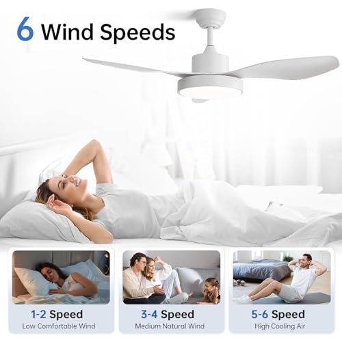 Image of Sofucor 47 Inch Ceiling Fan with Lights Flush Mount Modern Outdoor Ceiling Fans with Remote Control, 3CCT Dimmable 6 Speeds Quiet DC Motor & Timer for Patio Bedroom Living Room