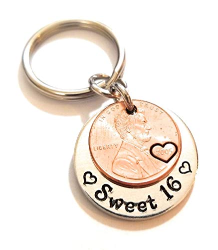 Sweet 16 Happy 16th Birthday Lucky Copper 2005 Penny Key Chain for New Driver Gift