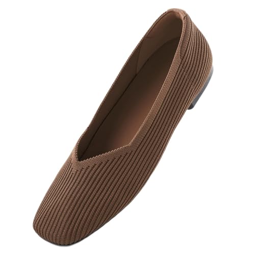 Arromic Flats Shoes for Women, Square Toe Ballet Flats Shoes, Washable Comfortable Knit Flats for Women, Soft Slip on Black Flats for Dressy Wedding Work Office Casual Size 10