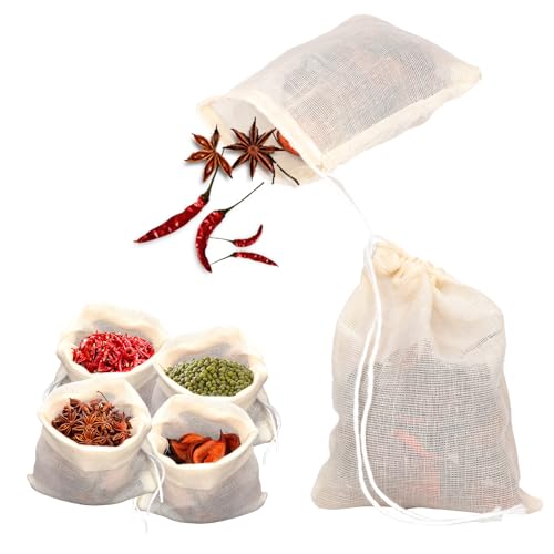 24 Bolsas de Especias para Cocinar, 9,8x8cm Bolsas de Muselina con Cordón Bolsas de Té Vacias Reutilizables Bolsas de Filtro de Té Bolsas para Hierbas para Especias Té Hierbas Sopa Cocinar