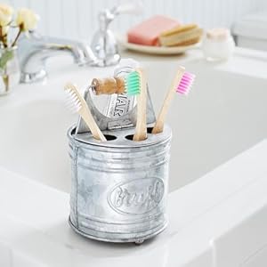 Autumn Alley Farmhouse Toothbrush Holders for Bathrooms - Rustic Galvanized Tooth Brush Holder - Farmhouse Bathroom Accessories Country Decor, Toothpaste & Electric Toothbrush Compartment, Grey Autumn Alley Farmhouse Toothbrush Holders for Bathrooms Rustic Galvanized Tooth Brush Holder Farmhouse Bathroom Accessories Country Decor Toothpaste Electric Toothbrush Compartment Grey