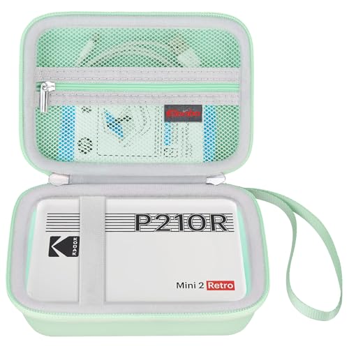 Image of Elonbo Carrying Case for KODAK Mini 2 Retro 2x3 inch P210R 4PASS Portable Photo Printer, Kodak Mini Instant Digital Camera Hard Travel Bag Storage Holder, Pocket Fits Film Cartridge, Green