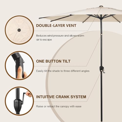 Image of Abba Patio 11FT Lyon Outdoor Patio Umbrella Outdoor Table Umbrella with Push Button Tilt and Crank Market Umbrella 8 Sturdy Ribs UV Protection Waterproof for Garden Deck Backyard Pool Beige