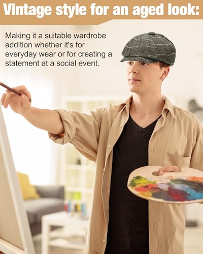 Image of Suhine 6 Pcs Newsboy Cap for Men Octagonal Hat 8 Panel Wool Blend Beret Flat Tweed Adjustable 22 to 24 Inch