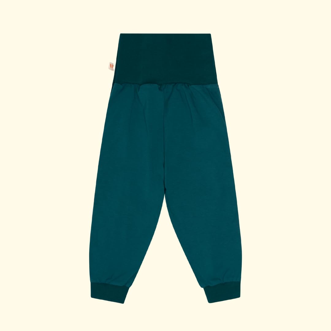 Jerseyhose für Kinder – für Prothese, Orthese, Rollstuhl, Stoma – weicher Bio-Jersey mit Druckknopfband – Orthesenhose bis Gr. 140 – Dunkelgrün
