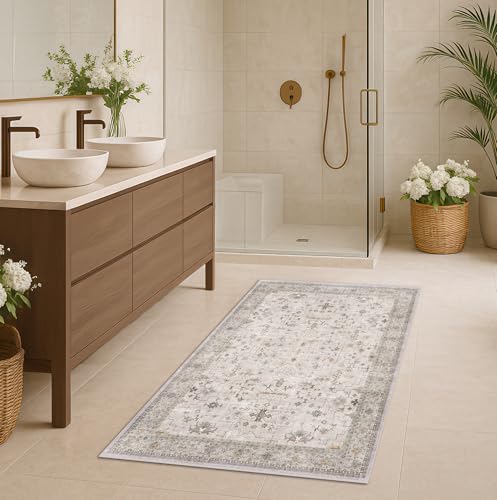 Light Grey 3x4 Large Boho Bathroom Rug - Modern Vintage