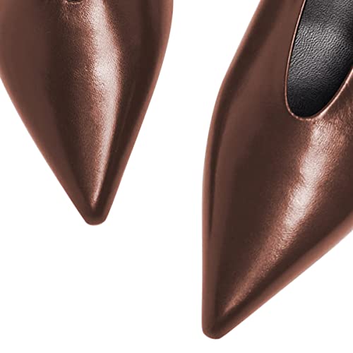 FSJ Women Fashion Pointed Toe V Cut Low Kitten Heel Slip On Pumps Soft Leather Ladies Daily Comfort Basic Dress Shoes Size 4-15 US3