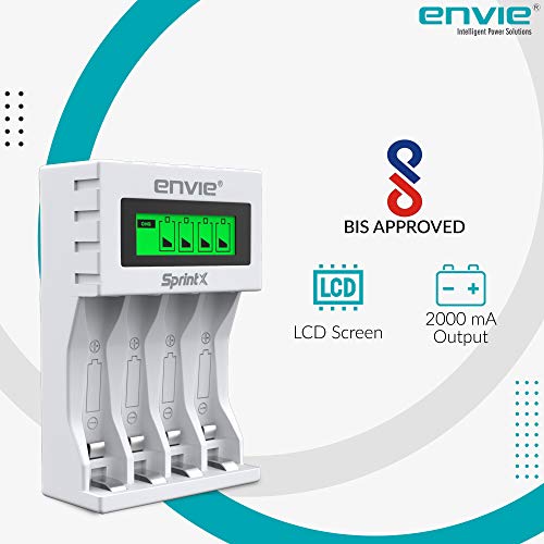 Image of ENVIE (ECR11MC) SprintX Ultra Fast Charger for Rechargeable Batteries AA & AAA Ni-mh, with LCD Display Indicator, Smart Charge Control System, Charge 2 or 4 Batteries at a Time