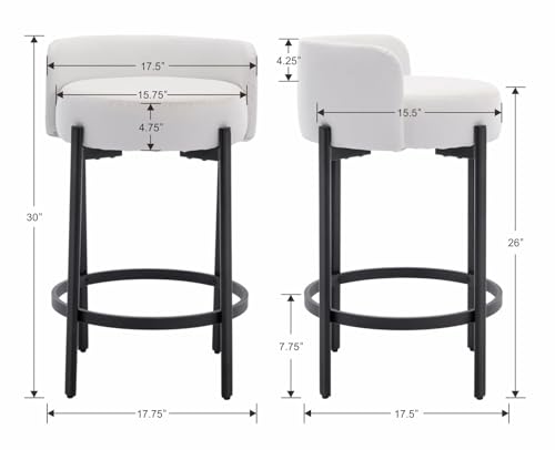 Image of CIMOTA Bar Stools Set of 4, PU Leather Counter Height Barstools with Low Back and Black Thickened Metal Legs, 26 Inch Modern Island Chairs for Kitchen Island, Bar(White, 4Pcs 26 inch Counter Stools)