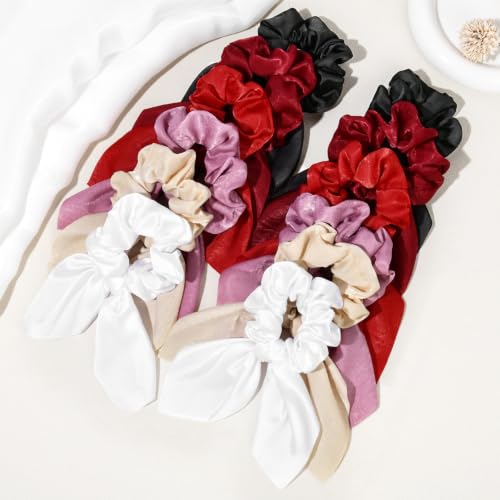 Image of 12 PCS Bow Hair Scrunchies Bunny Ears Silk Scrunchies Hair Ties Bobbles Elastic Hair Ties Ropes Ponytail Holder Hair Accessories for Women