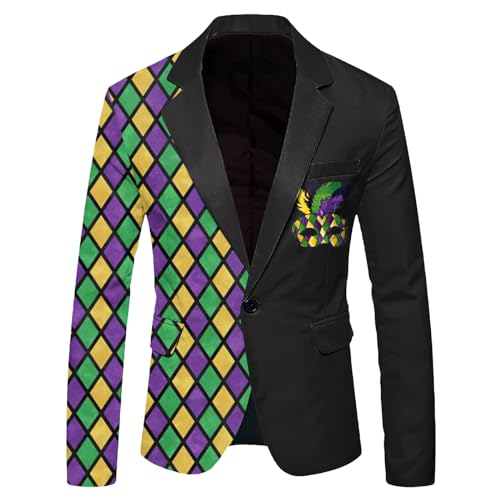 2026 Moda Hombre Ocio Carnaval Traje de Bolsillo Impreso, morado, XXL