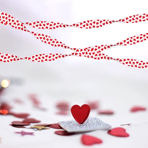 Image of Party-Decorations Red Heart Valentines Day Streamers - 8 Rolls Special Night Galentines Crepe Paper Streamer Garland,Girl Romantic Wedding Anniversary Baby Bridal Shower Engagement Decor Panduola