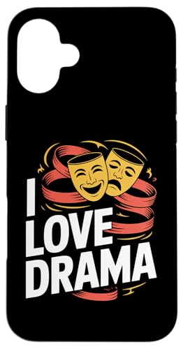 I Love ドラマ 劇場 コメディ 悲劇 マスク スマホケース iPhone 16 Plus 用