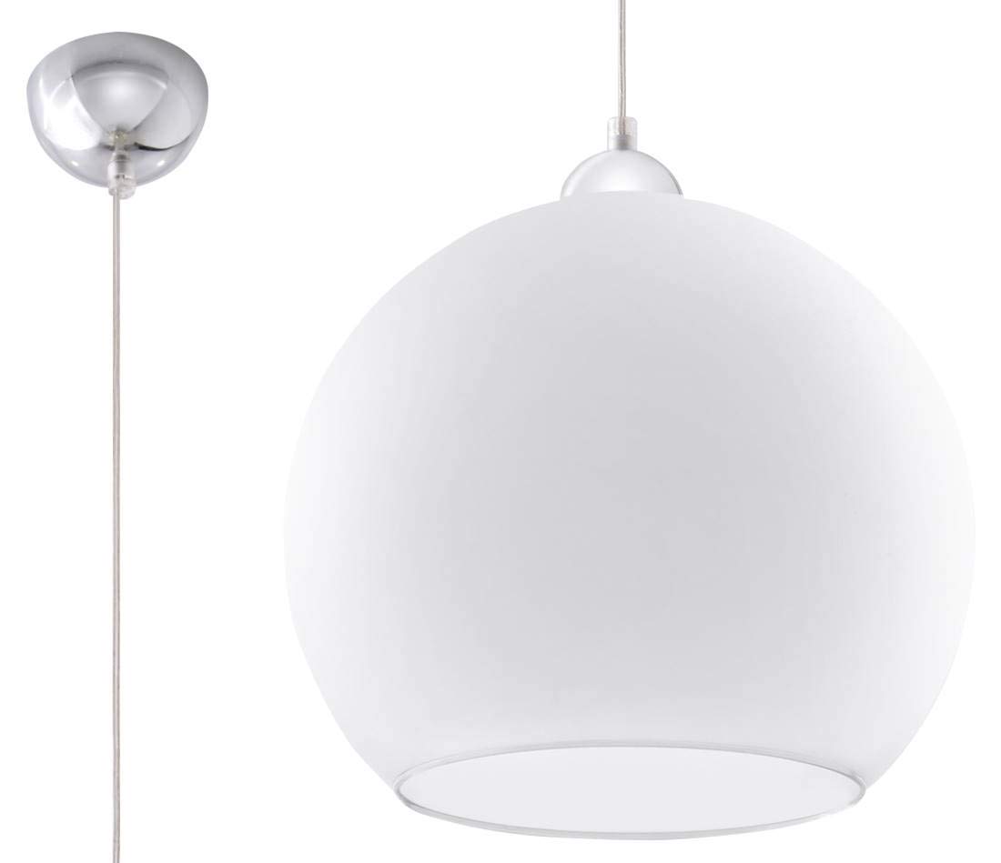Sollux Lighting White, Chrome Ball Pendant Light, Glass Alloy Steel,