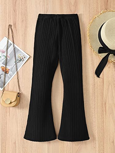 Wdirara Girl's Elastic Waist Flare Leg Ribbed Knit Casual Stretch Pants Black 10Y #TOP1