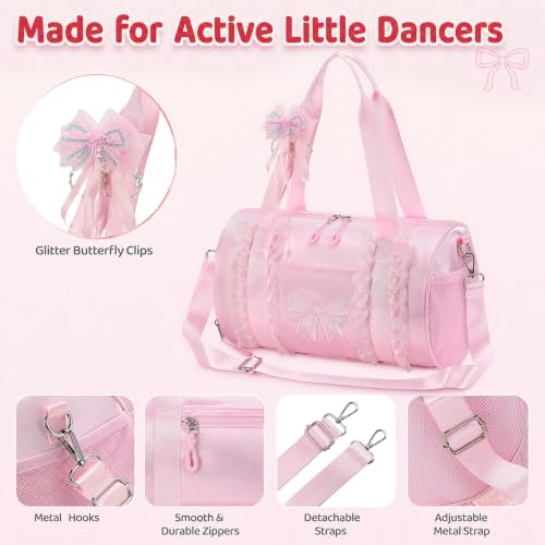 Image of CAMTOP Girls Dance Duffle Bag with Shoe Compartment, Ballet Gymnastics Bag for Girls 4-6, Toddler Travel Overnight Sports Bag with Strap, Cute Ballerina Gift (Pink)