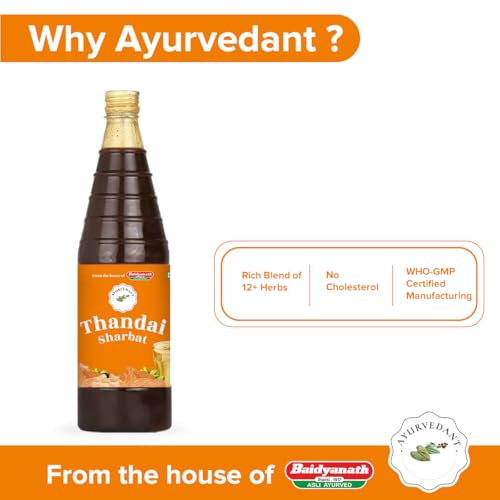Image of Baidyanath Ayurvedant Thandai Sharbat | Traditional Ayurvedic Drink Concentrate | Refreshing Summer Beverage | 750 ml