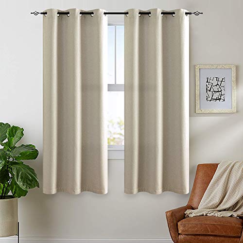 jinchan Linen Fabric Curtain Room Darkening Window Treatment for Bedroom 63 inch Long