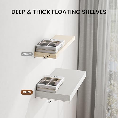 Image of Dreamland 36 inch White Floating Shelves for Wall - Set of 2 aab