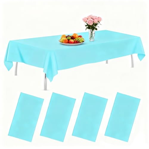 AMLUCKS Paquete de 8 paños de mesa desechables de plástico de 54 x 108 pulgadas, resistentes al agua, resistentes a las manchas para bodas, barbacoas, fiestas de cumpleaños y eventos (4, azul, 54 x