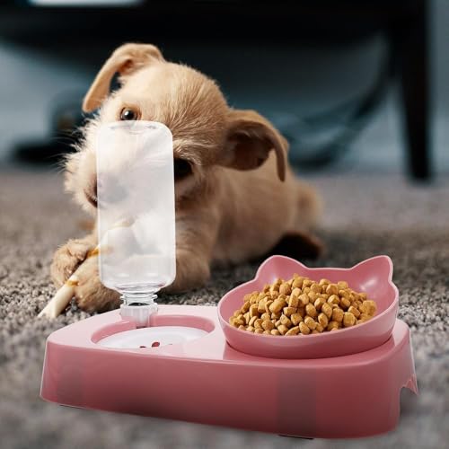 Fuente para agua y comedero dual para gatos rosa miniatura 5