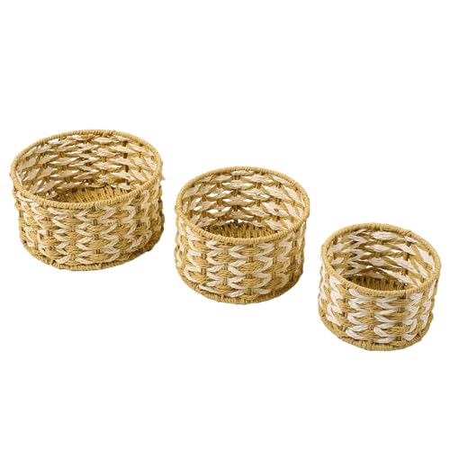 Cesta Organizadora, Cesta de Armazenamento Tecida Redonda Portátil 3pcs Elegante para Lanches para S