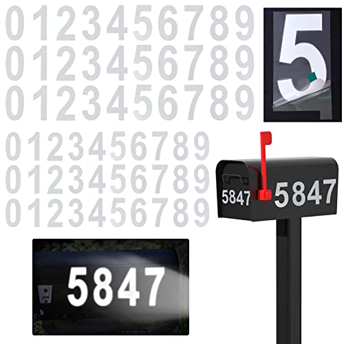 Kaseamu Reflective Mailbox Numbers For Outside, 6 Sets (4"X3, 3"X3) Mailbox Numbers, Durable Premium Numbers For Mailbox, White Pre-Cut 0-9 Vinyl Number Stickers For Mailbox, House, Signs, Door, Cars #TOP6