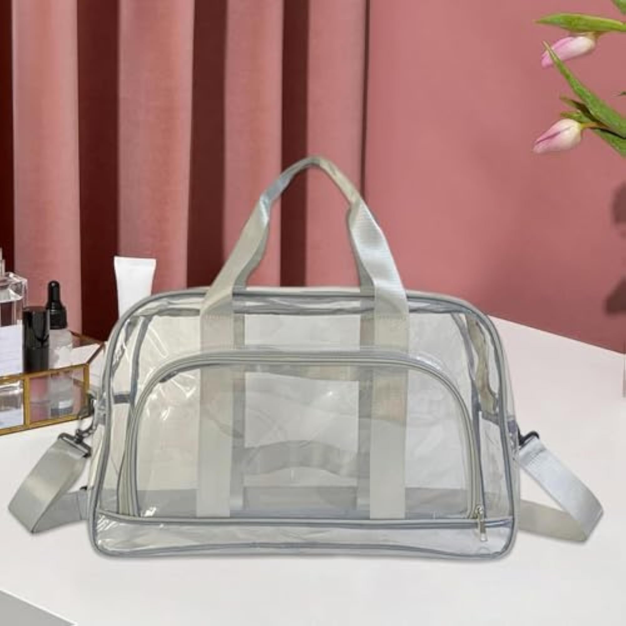 Clear Toiletry Bag Waterproof PVC Tote, Gray