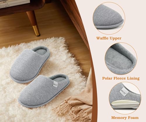 ONCAI Pantoufles Femme Dessus en Motif Waffle de Shake Polaire de Fausse Fourrure 2026 Hiver Chaussons Mousse à Mémoire Coussinée Semelle Antidérapante en Caoutchouc Gris Taille 39 – vue 6
