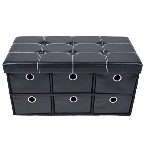 Achim Home Furnishings Collapsible Storage Ottoman 6 Drawers - Black Faux Leather 15X30X15 #TOP28