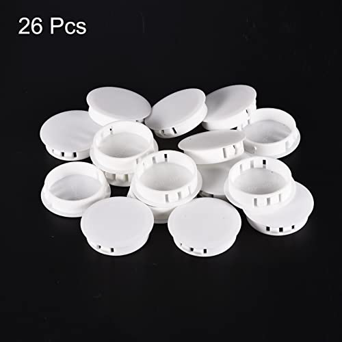 Image of uxcell 1-9 /16 inch Plastic Hole Plugs, 26Pcs Flush Type Panel Round Snap in Fastener Knockout Locking Plugs for Furniture Insert End Caps Panels, White