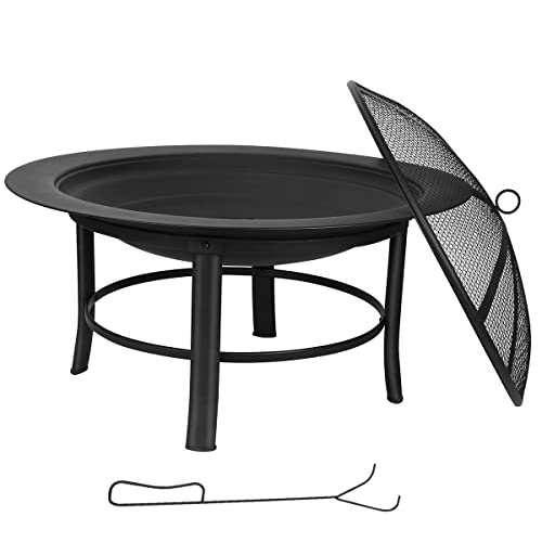 Fulgutonit Outdoor Fire Pit, 28 Inch Large Bonfire Wood Burning Outside Fire Pit For Patio And Backyard With Spark Screen, Fireplace Cover And Poker, Black #TOP6
